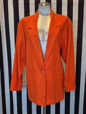 Vintage Oversized Single-Button Notched-Lapel Linen Blazer